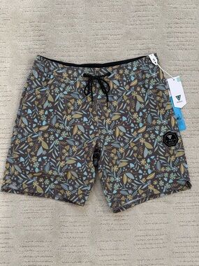 VISSLA Brown Floral Print Men’s Swim Board Shorts